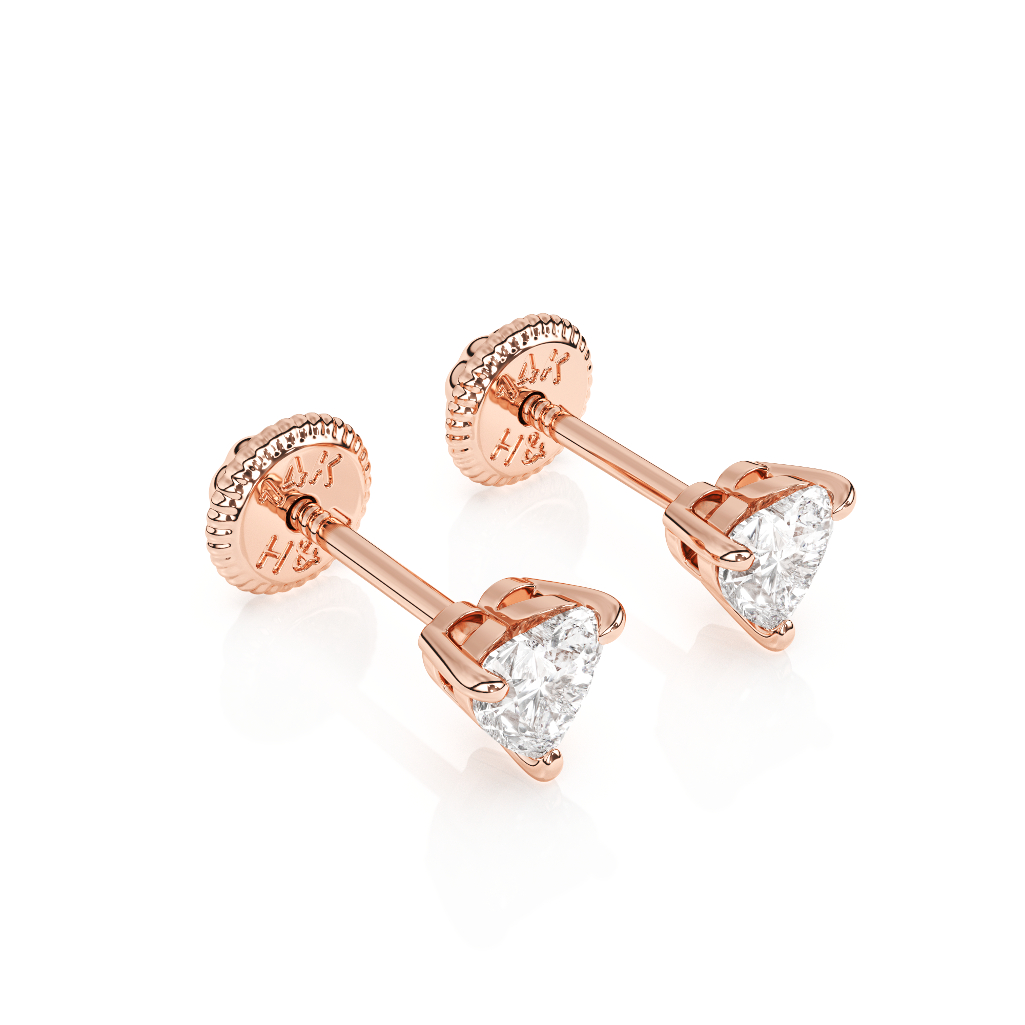 Petite Heart, Clear Heart CZ, Stud Earrings - Solid 14K Rose Gold, Screw Back, for Babies & Children