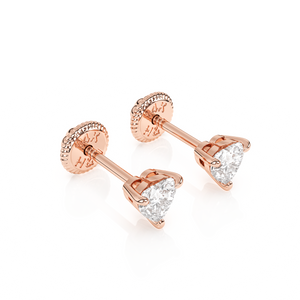 Petite Heart, Clear Heart CZ, Stud Earrings - Solid 14K Rose Gold, Screw Back, for Babies & Children