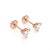 Petite Heart, Clear Heart CZ, Stud Earrings - Solid 14K Rose Gold, Screw Back, for Babies & Children
