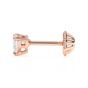Petite Heart, Clear Heart CZ, Stud Earrings - Solid 14K Rose Gold, Screw Back, for Babies & Children