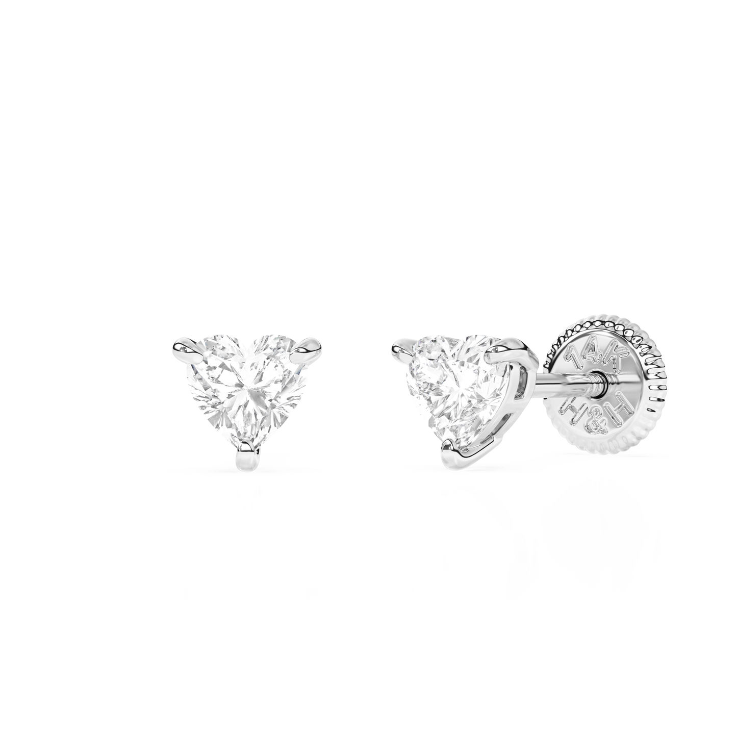 Petite Heart, Clear Heart CZ, Stud Earrings - Solid 14K White Gold, Screw Back, for Babies & Children