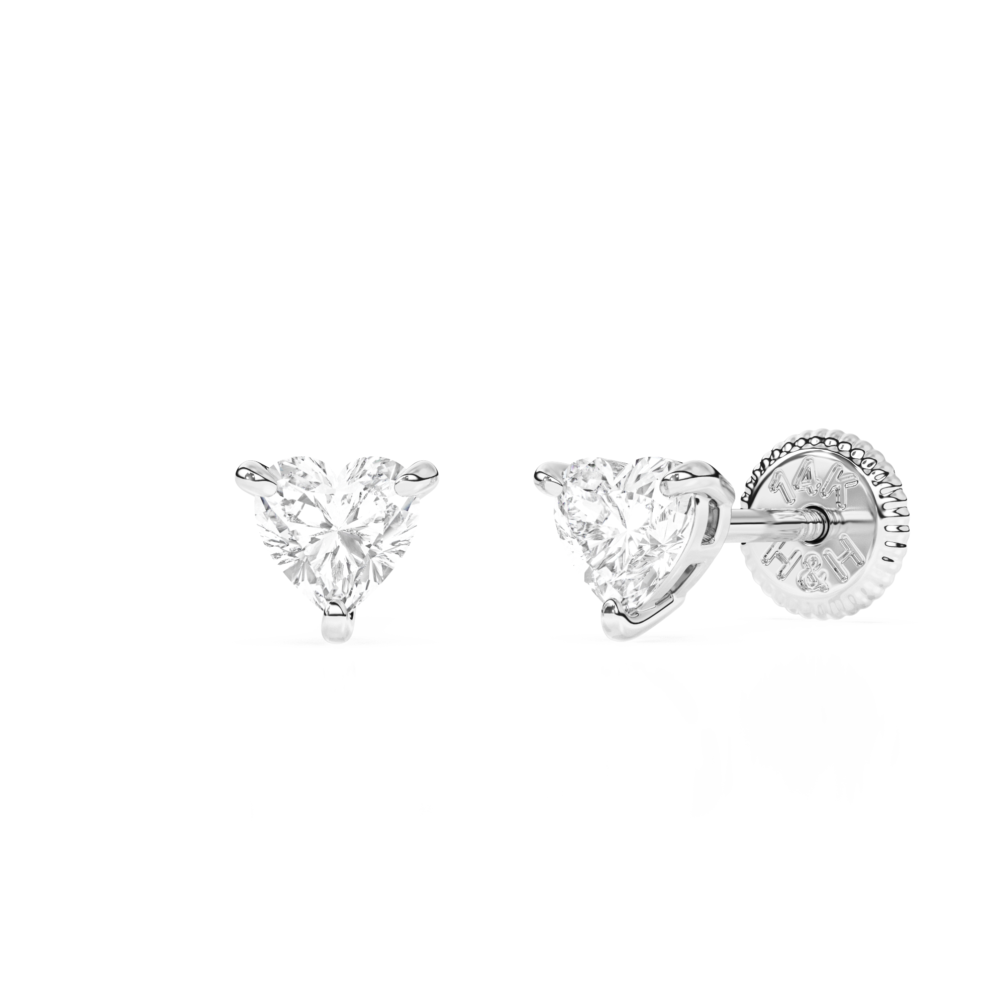 Petite Heart, Clear Heart CZ, Stud Earrings - Solid 14K White Gold, Screw Back, for Babies & Children