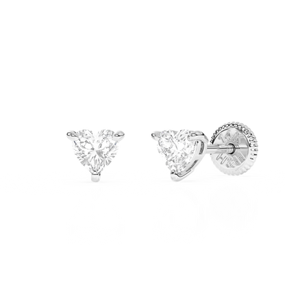 Petite Heart, Clear Heart CZ, Stud Earrings - Solid 14K White Gold, Screw Back, for Babies & Children
