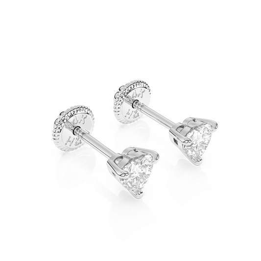 Petite Heart, Clear Heart CZ, Stud Earrings - Solid 14K White Gold, Screw Back, for Babies & Children
