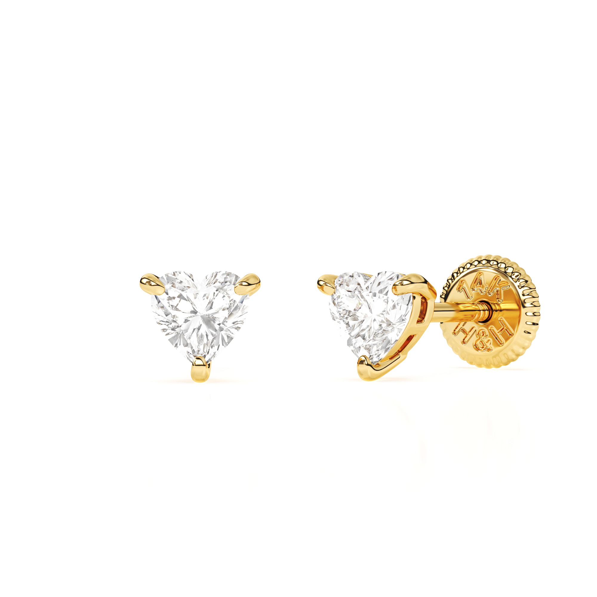 Petite Heart, Clear Heart CZ, Stud Earrings - Solid 14K Gold, Screw Back, for Babies & Children