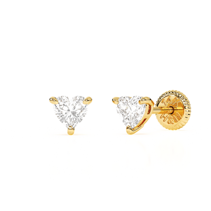 Petite Heart, Clear Heart CZ, Stud Earrings - Solid 14K Gold, Screw Back, for Babies & Children