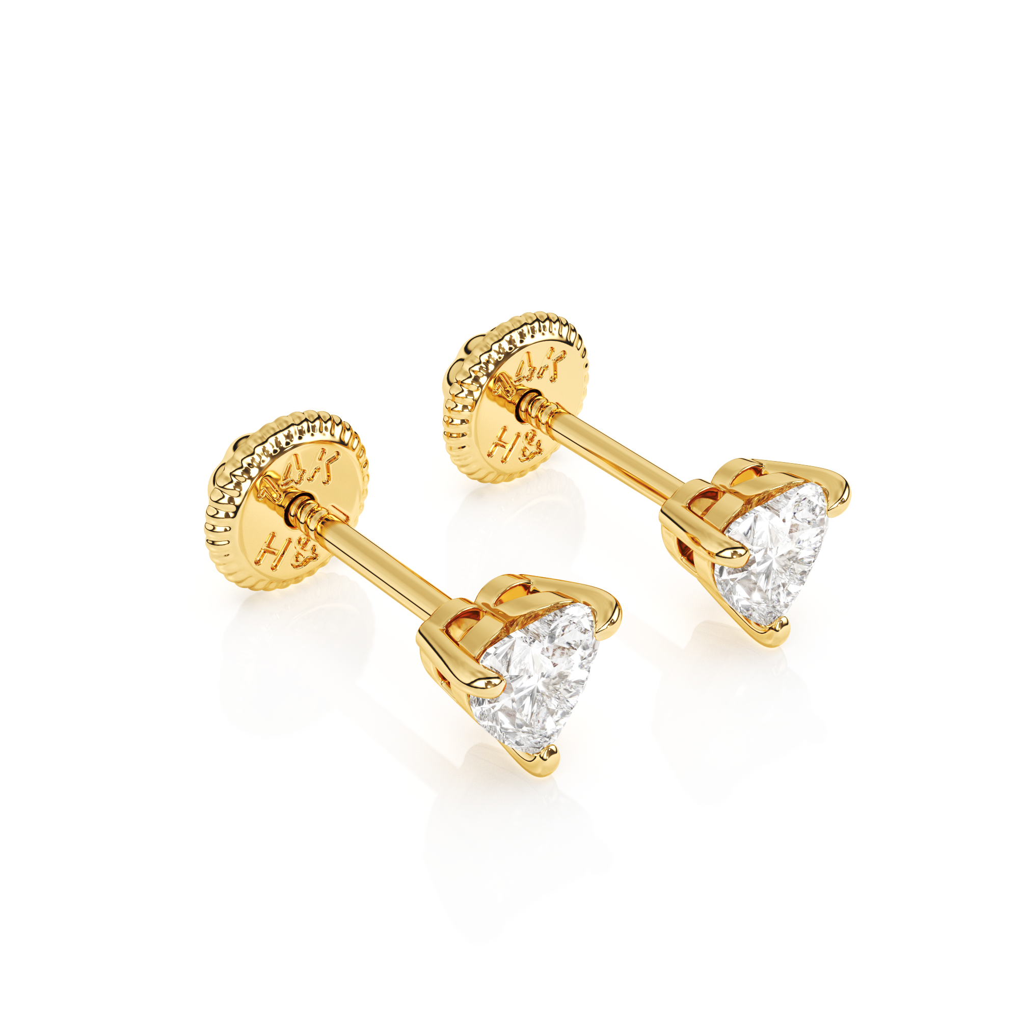 Petite Heart, Clear Heart CZ, Stud Earrings - Solid 14K Gold, Screw Back, for Babies & Children