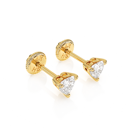 Petite Heart, Clear Heart CZ, Stud Earrings - Solid 14K Gold, Screw Back, for Babies & Children