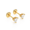 Petite Heart, Clear Heart CZ, Stud Earrings - Solid 14K Gold, Screw Back, for Babies & Children