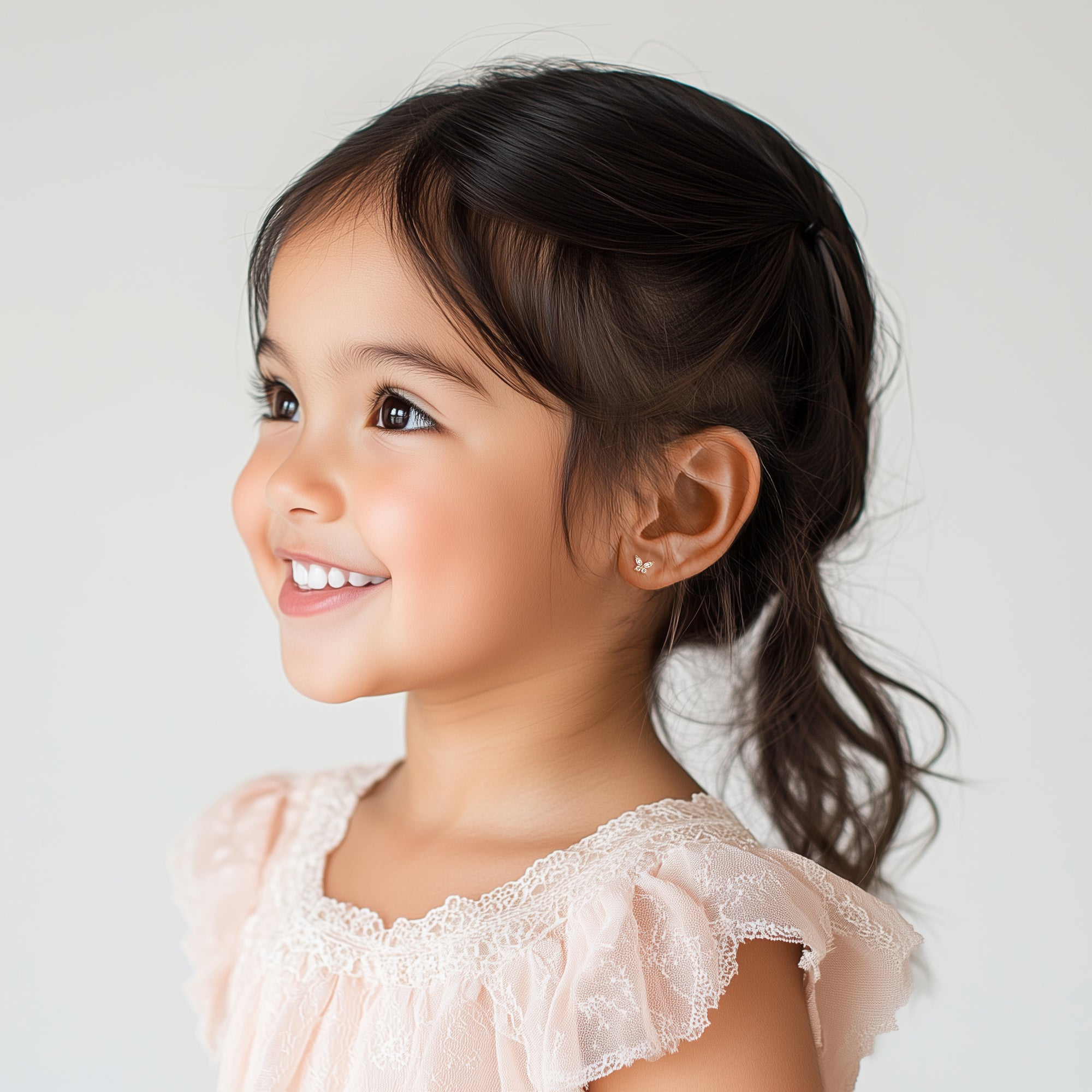 Petite Butterfly, Stud Earrings - Solid 14K Rose Gold, Screw Back, for Babies & Children