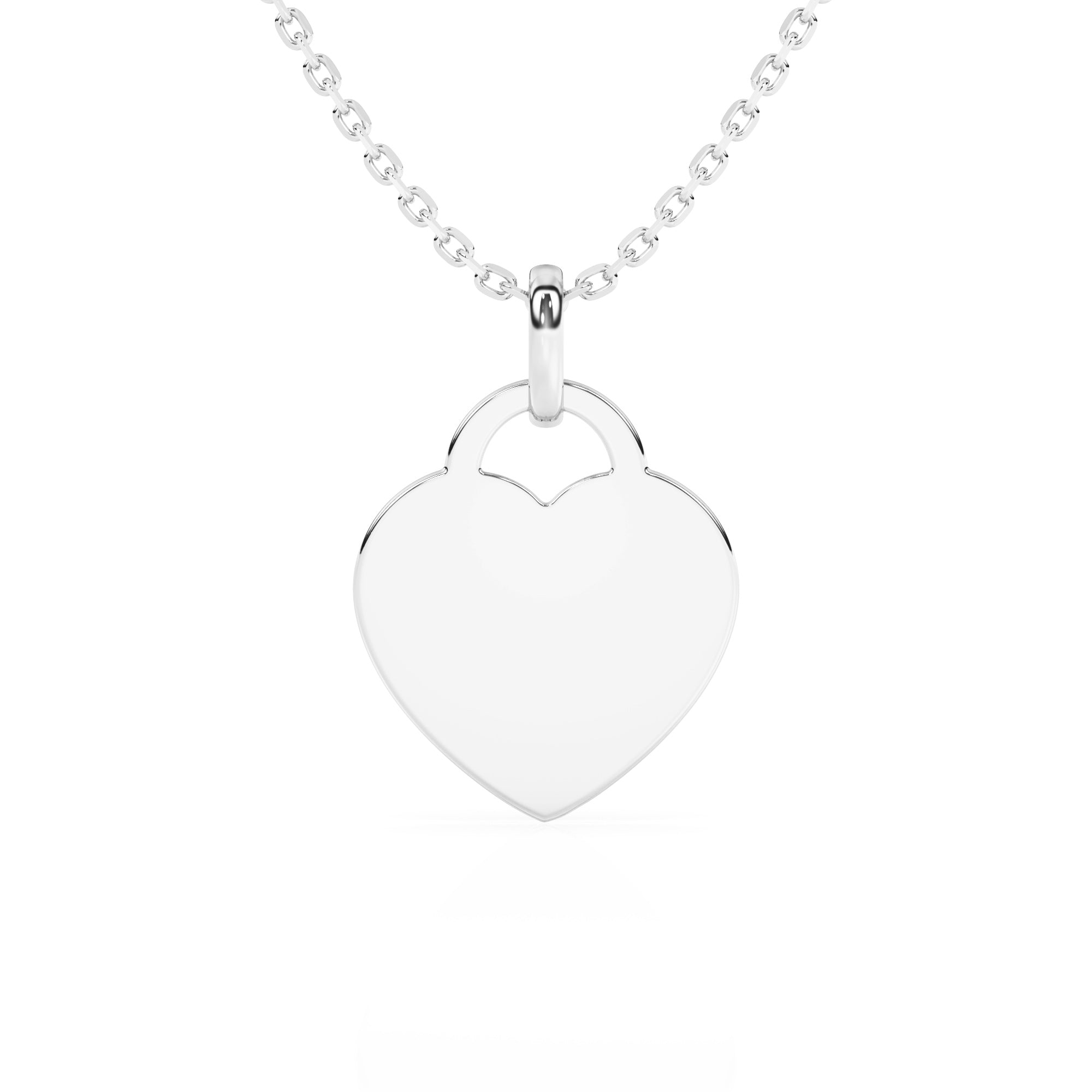 Sterling silver heart-shaped pendant on a necklace chain against a white background.