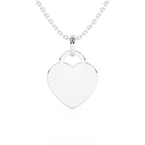Sterling silver heart-shaped pendant on a necklace chain against a white background.