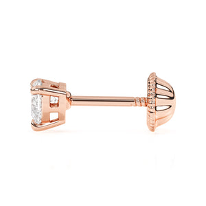 Rose gold clear CZ heart stud earrings with screwback post.