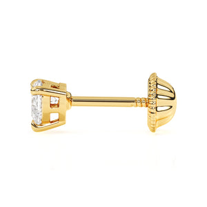 Pendientes de botón con forma de corazón pequeño y circonita cúbica transparente, de oro macizo de 14 quilates, con cierre de rosca, para bebés y niños.