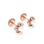 Ruffled Petals and Pearls, AAA-Pearl Stud Earrings - Solid 14K Rose Gold, Screw Back, for Babies & Children