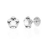 Ruffled Petals and Pearls, AAA-Pearl Stud Earrings - Solid 14K White Gold, Screw Back, for Babies & Children