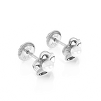 Ruffled Petals and Pearls, AAA-Pearl Stud Earrings - Solid 14K White Gold, Screw Back, for Babies & Children