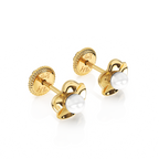 Ruffled Petals and Pearls, AAA-Pearl Stud Earrings - Solid 14K Gold, Screw Back, for Babies & Children