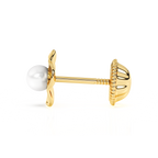 Ruffled Petals and Pearls, AAA-Pearl Stud Earrings - Solid 14K Gold, Screw Back, for Babies & Children