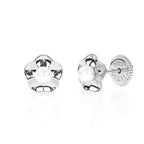Pendientes de perlas AAA con pétalos y volantes - Oro blanco macizo de 14 quilates, cierre de rosca, para bebés y niños