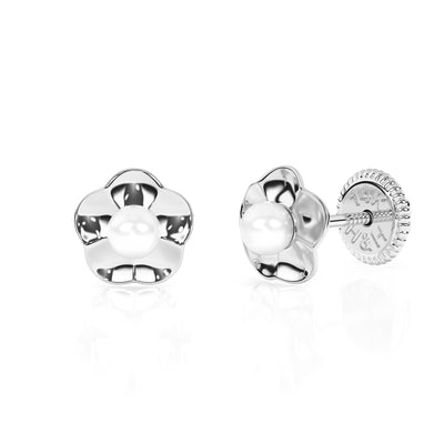 Ruffled Petals and Pearls, AAA-Pearl Stud Earrings5