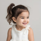 Ruffled Petals and Pearls, AAA-Pearl Stud Earrings - Solid 14K White Gold, Screw Back, for Babies & Children