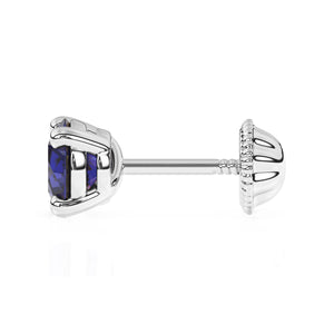 Swarovski September birthstone stud earrings in white gold with screwback post.