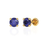 Swarovski September birthstone stud earrings in yellow gold with screwback post.