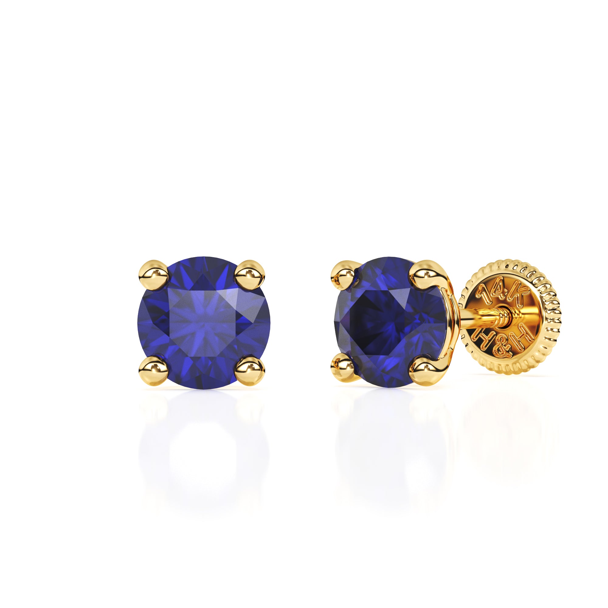 Swarovski September birthstone stud earrings in yellow gold with screwback post.