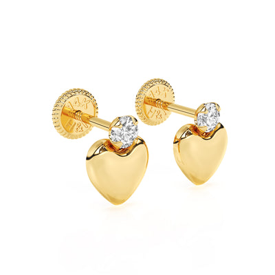 Shining Love, Puff Heart Clear CZ Stud Earrings1