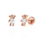 Teddy Bear Treasure, Clear CZ Stud Earrings - Solid 14K Rose Gold, Screw Back, for Babies & Children