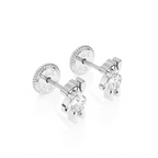 Teddy Bear Treasure, Clear CZ Stud Earrings - Solid 14K White Gold, Screw Back, for Babies & Children