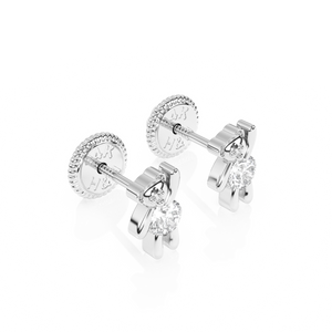 Teddy Bear Treasure, Clear CZ Stud Earrings - Solid 14K White Gold, Screw Back, for Babies & Children