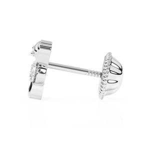 Teddy Bear Treasure, Clear CZ Stud Earrings - Solid 14K White Gold, Screw Back, for Babies & Children
