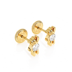 Teddy Bear Treasure, Clear CZ Stud Earrings - Solid 14K Gold, Screw Back, for Babies & Children