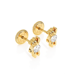 Teddy Bear Treasure, Clear CZ Stud Earrings - Solid 14K Gold, Screw Back, for Babies & Children