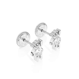 Pendientes de osito de peluche con circonitas transparentes - Oro blanco macizo de 14 quilates, cierre de rosca, para bebés y niños