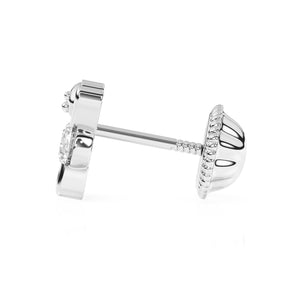 Pendientes de osito de peluche con circonitas transparentes - Oro blanco macizo de 14 quilates, cierre de rosca, para bebés y niños