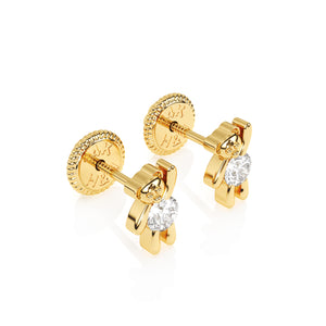 Pendientes de osito de peluche con circonitas transparentes - Oro macizo de 14 quilates, cierre de rosca, para bebés y niños