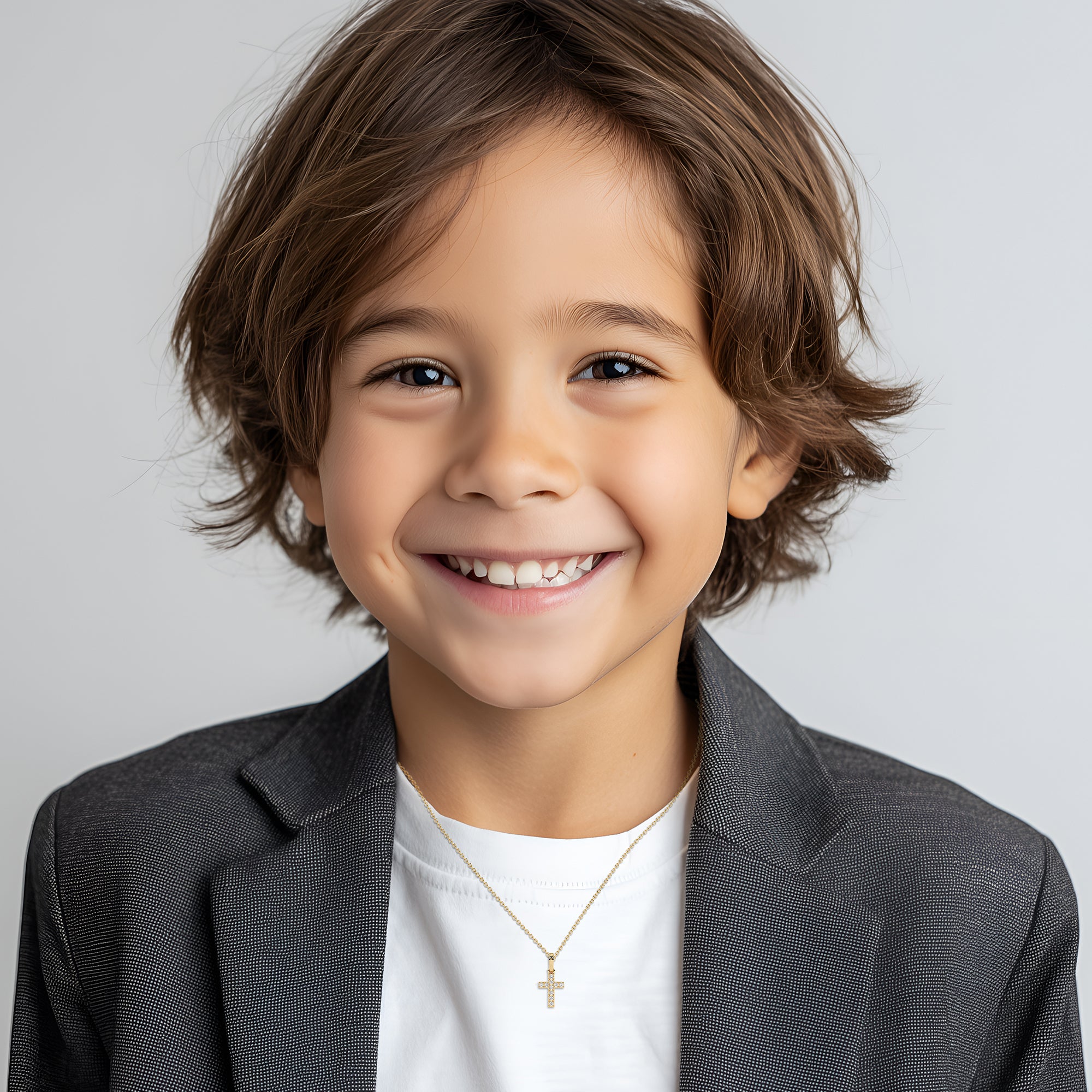 Timeless Light – Children’s Cross Necklace - For Boys of Faith in Solid 14k Yellow Gold