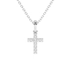 White gold cross with CZ stones on a white background.