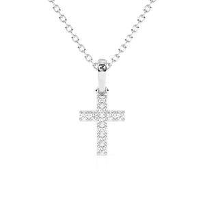 White gold cross with CZ stones on a white background.