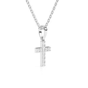 White gold cross with CZ stones on a white background.