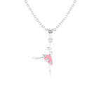 Sterling Silver necklace with ballerina pendant, unicorn, and ladybug charms on a white background.
