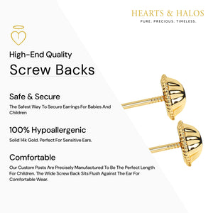 Pendientes clásicos redondos de 3 mm - Oro macizo de 14 quilates, cierre de rosca, para bebés y niños