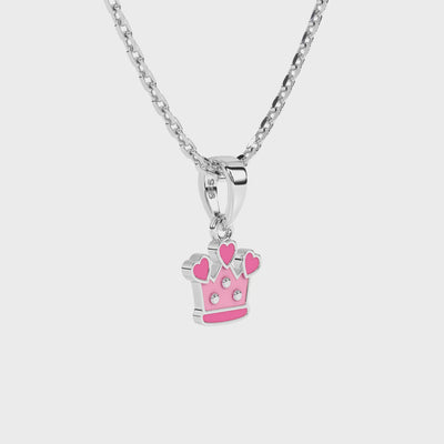 Sterling silver pink tiara pendant necklace on a white background video.