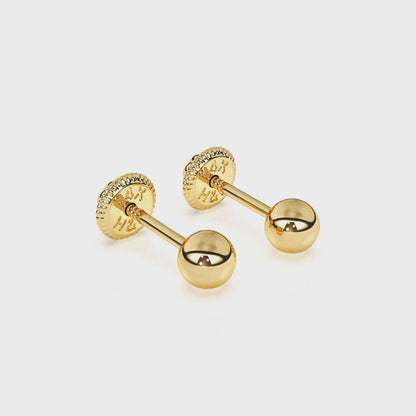 3mm Classic Round Stud Earrings - Solid 14K Gold, Screw Back, for Babies & Children