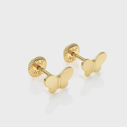 Petite Butterfly, Stud Earrings - Solid 14K Gold, Screw Back, for Babies & Children
