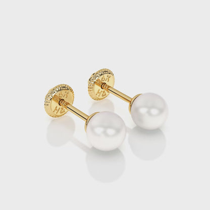 4mm Pearl Stud Earrings - Solid 14K Gold, Screw Back, for Babies & Children