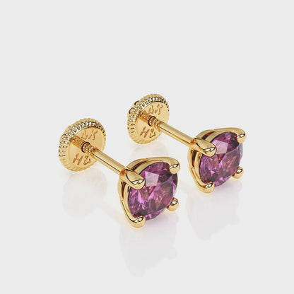 February Birthstone, 4mm Swarovski Crystal Stud Earrings - Solid 14K Gold, Screw Back, for Babies & Children